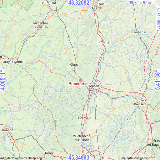 Bussières on map