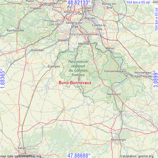 Buno-Bonnevaux on map