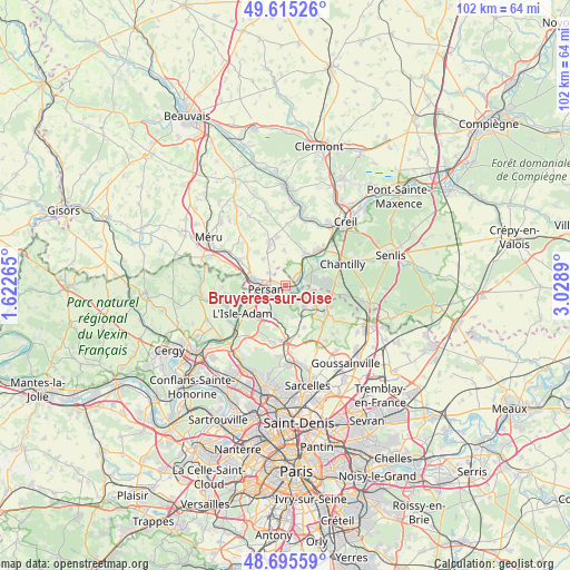 Bruyères-sur-Oise on map