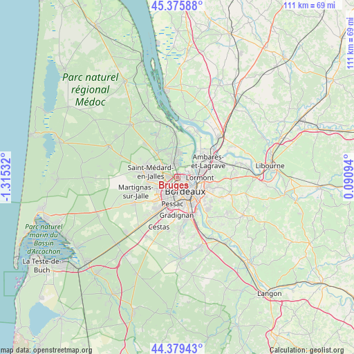 Bruges on map