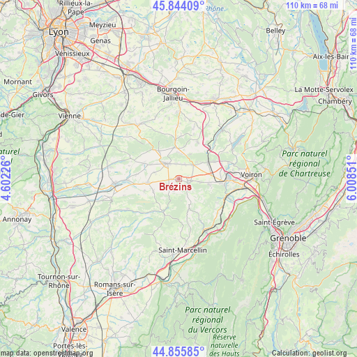 Brézins on map