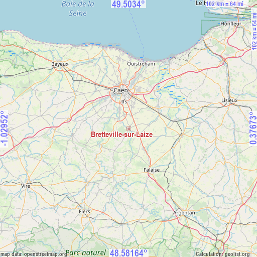 Bretteville-sur-Laize on map