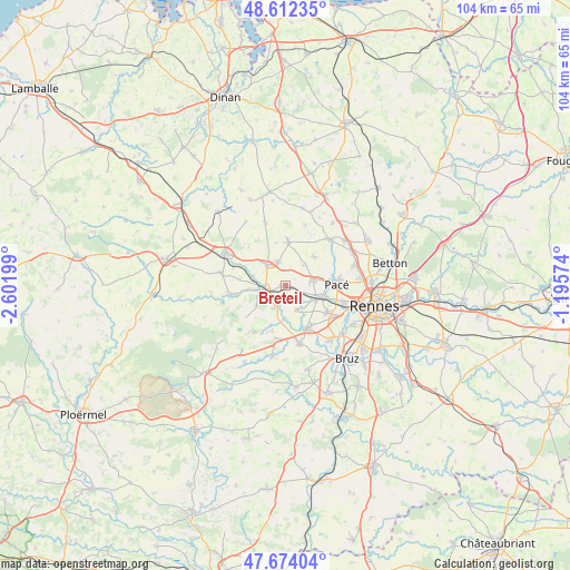 Breteil on map