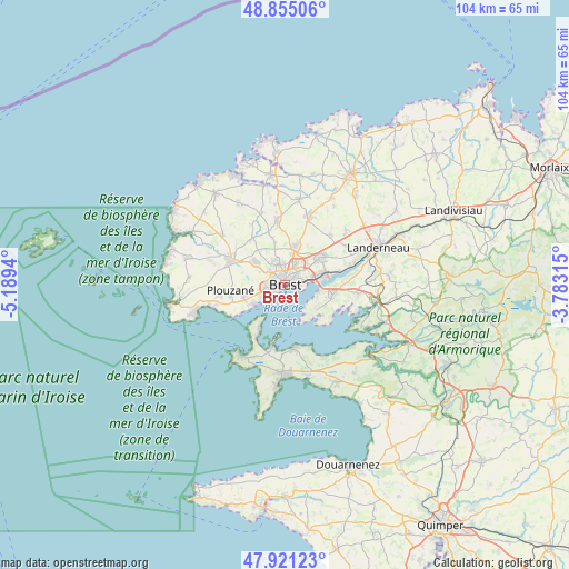 Brest on map