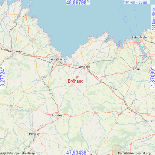 Bréhand on map