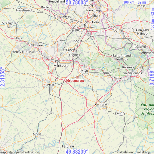 Brebières on map