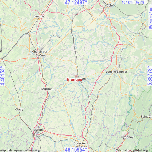 Branges on map