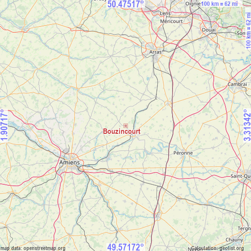 Bouzincourt on map