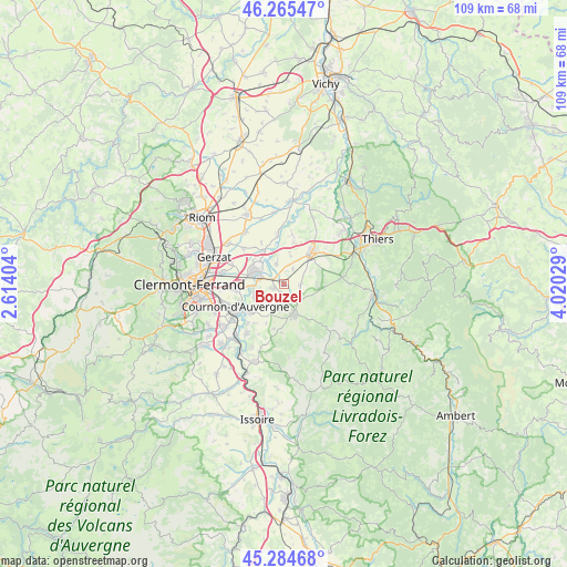 Bouzel on map