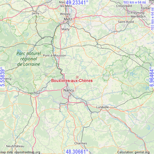 Bouxières-aux-Chênes on map