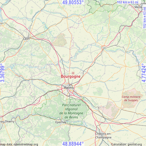 Bourgogne on map