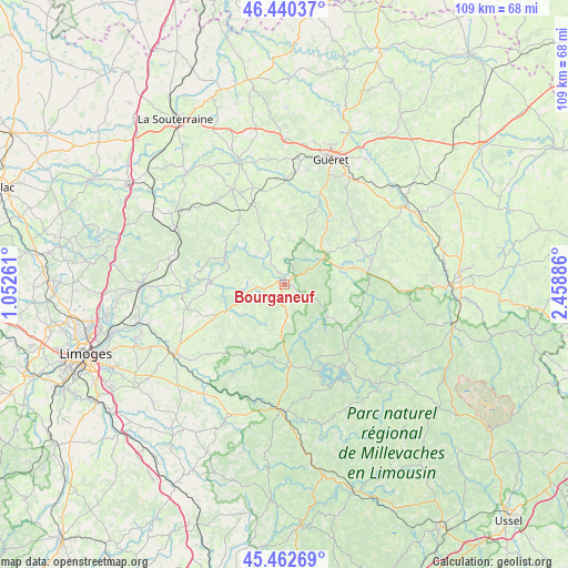 Bourganeuf on map