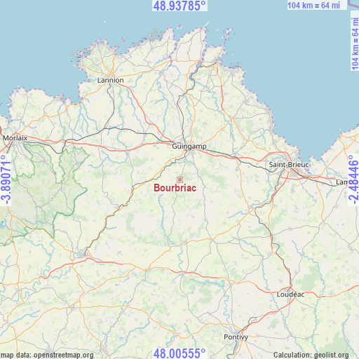 Bourbriac on map