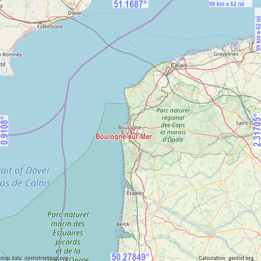Boulogne-sur-Mer on map