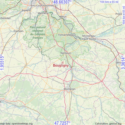 Bougligny on map