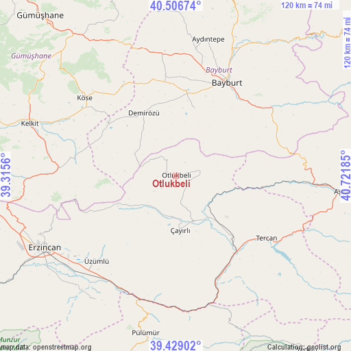 Otlukbeli on map