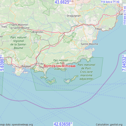 Bormes-les-Mimosas on map