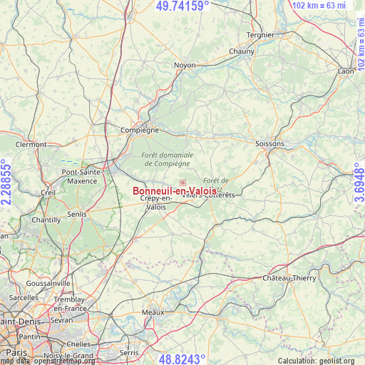 Bonneuil-en-Valois on map
