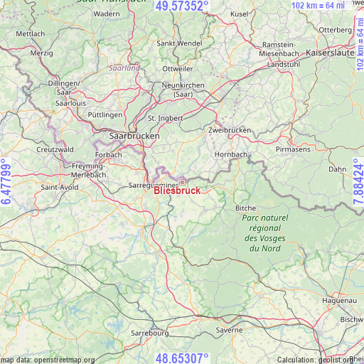 Bliesbruck on map