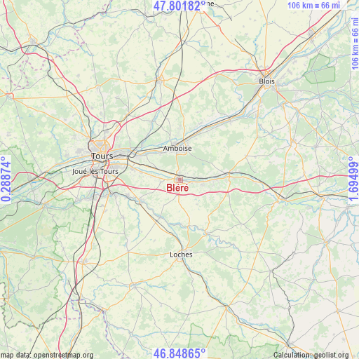 Bléré on map