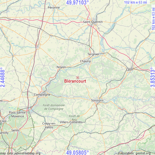 Blérancourt on map