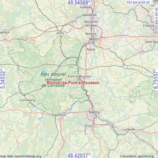 Blénod-lès-Pont-à-Mousson on map