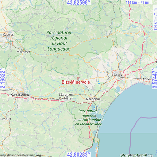 Bize-Minervois on map