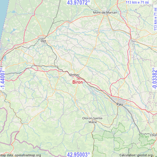 Biron on map