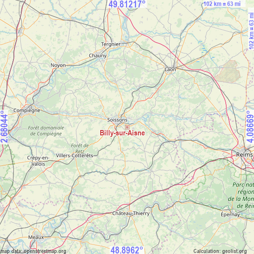 Billy-sur-Aisne on map