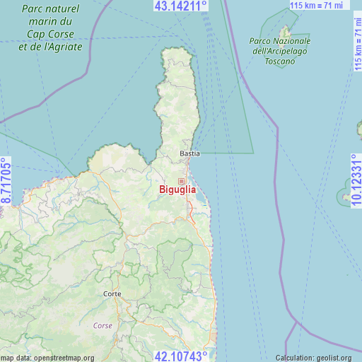 Biguglia on map