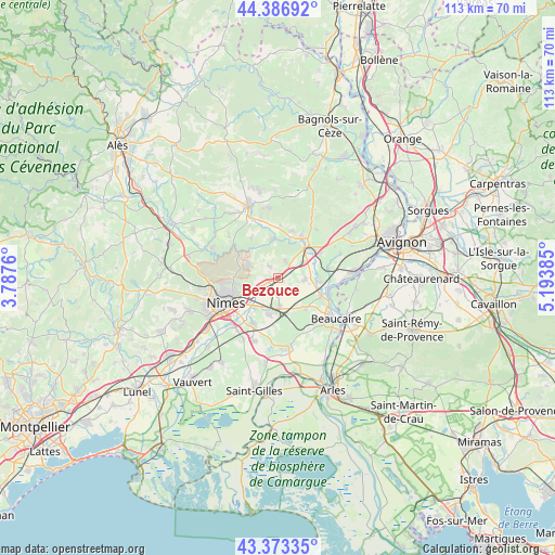 Bezouce on map