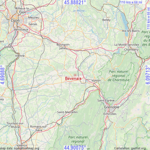 Bévenais on map