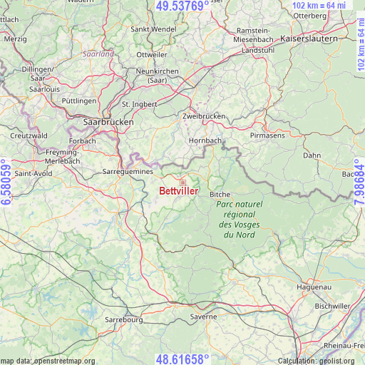 Bettviller on map