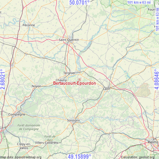 Bertaucourt-Epourdon on map