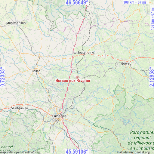 Bersac-sur-Rivalier on map