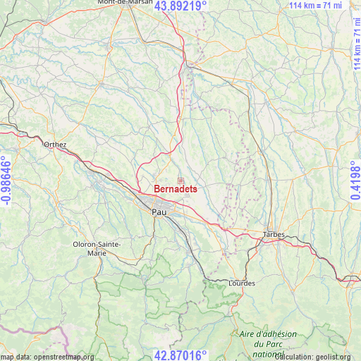 Bernadets on map