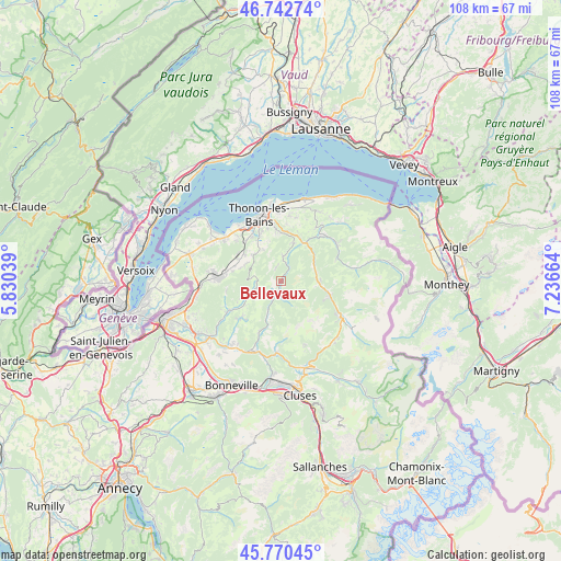 Bellevaux on map