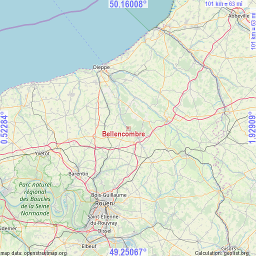 Bellencombre on map