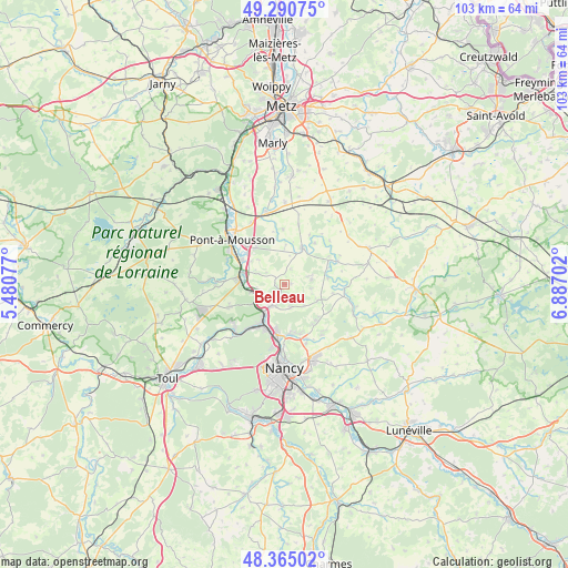 Belleau on map