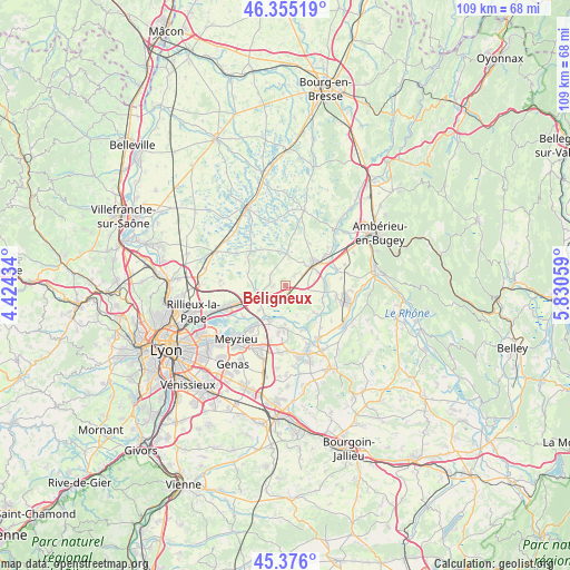 Béligneux on map
