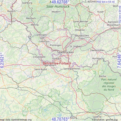 Behren-lès-Forbach on map
