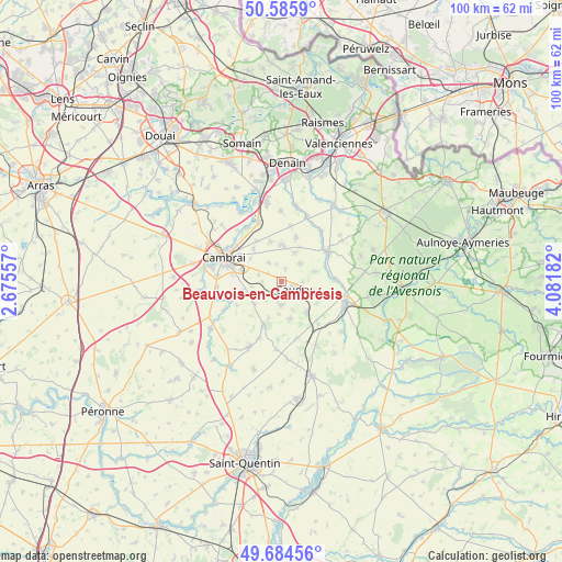 Beauvois-en-Cambrésis on map