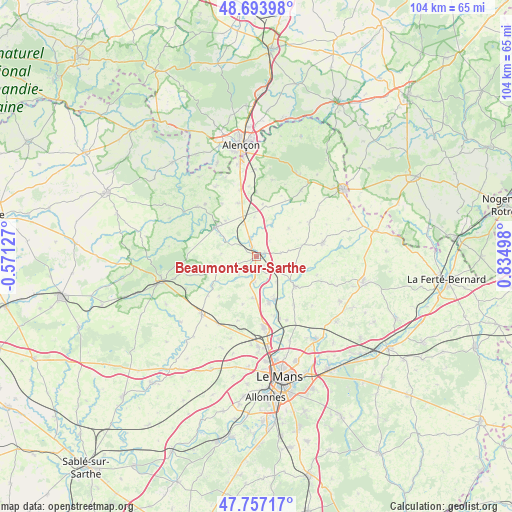 Beaumont-sur-Sarthe on map