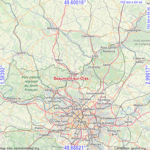 Beaumont-sur-Oise on map