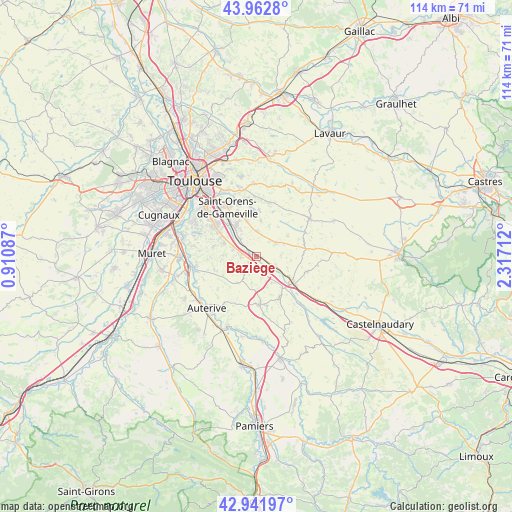 Baziège on map