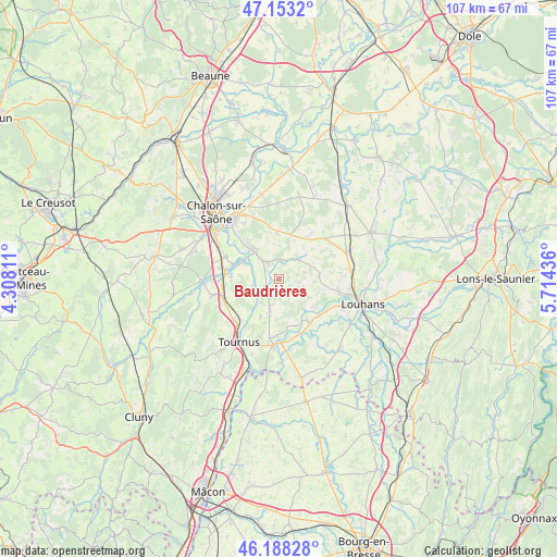 Baudrières on map