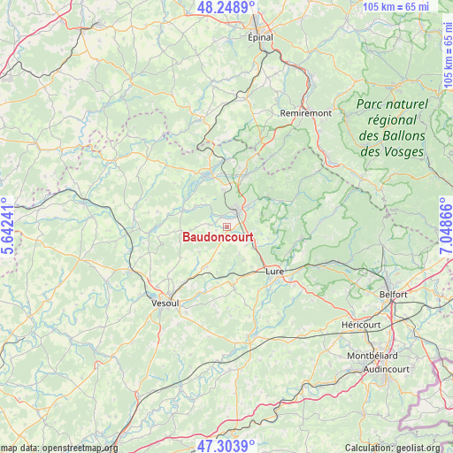 Baudoncourt on map