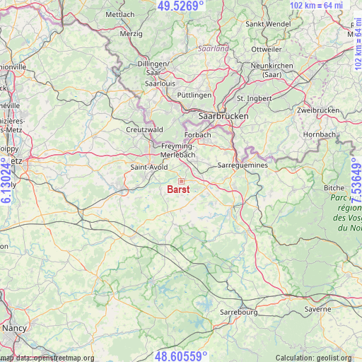 Barst on map