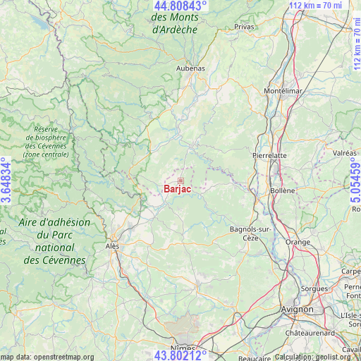 Barjac on map