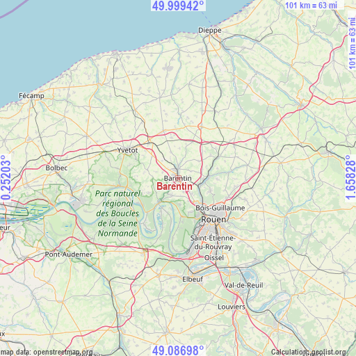 Barentin on map